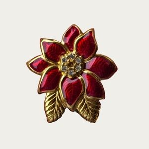 Monet Elegant Red and Gold Floral Brooch